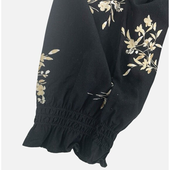 J Crew Smocked Ruffle Black Floral LS Flowy Top Career Cottage Peasant Hipster S - Picture 5 of 10
